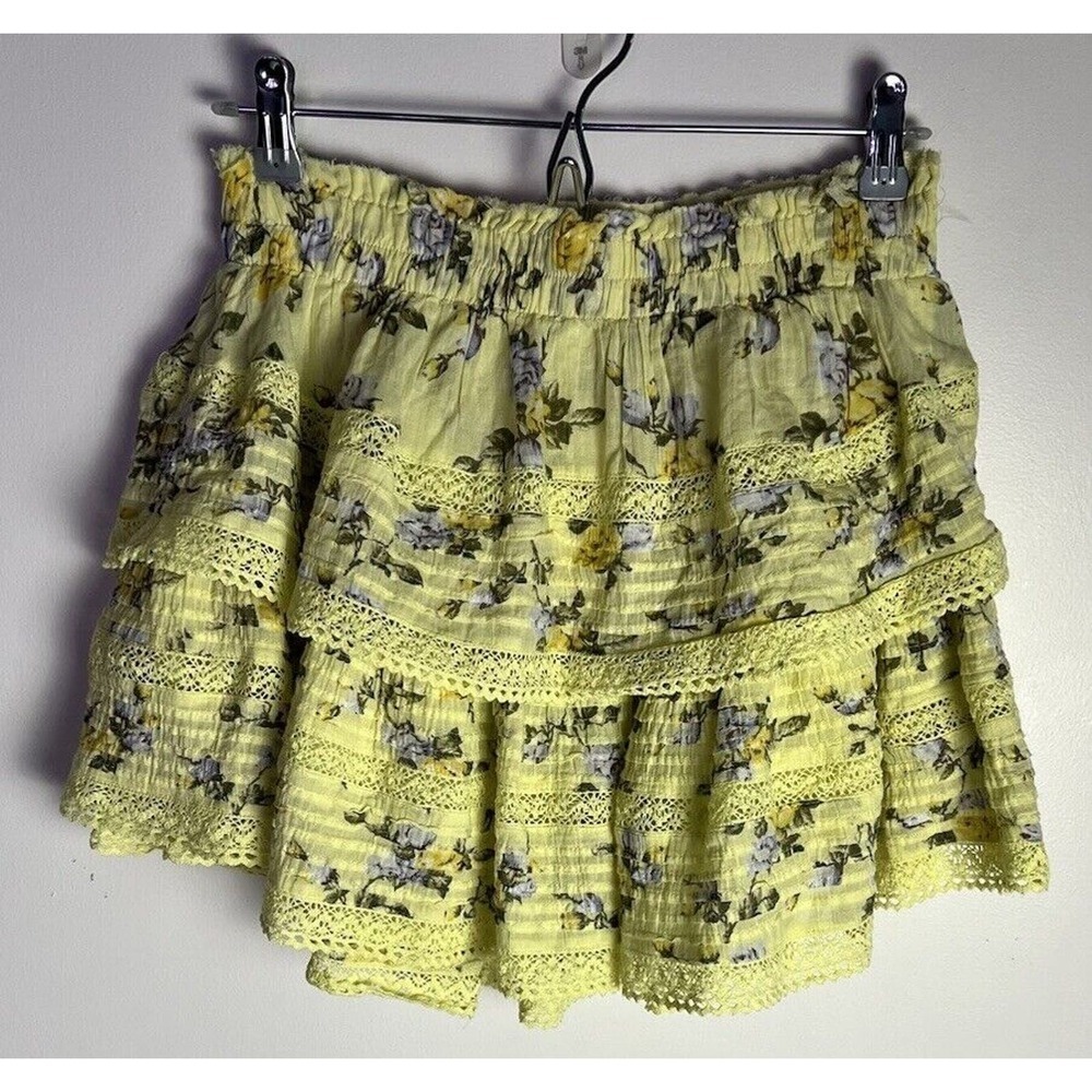 AERIE‎ FLORLA RUFFLE yellow shirt lace and floral Sz M - Picture 2 of 8
